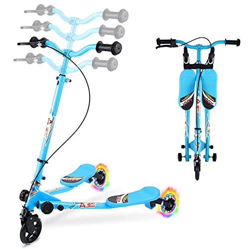 AOODIL Drifting Scooter para niños, 3 Ruedas Plegable Swing Scooters Tri Slider Plegable Push Wiggle con Mango Ajustable y 2 Ruedas LED traseras para niños y niñas de 3 a 10 años