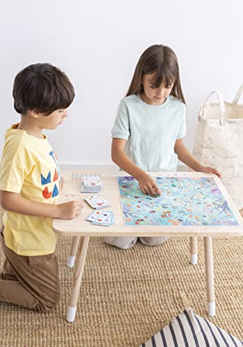 APLI Kids 18902-Juego de observación Save The Ocean para fomentar el Reciclaje-Juego de Mesa Infantil con Tablero de 40 x 40 cm, 50 Cartas y 24 Stickers mágicos (18902)