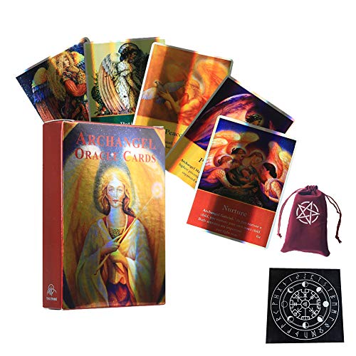 Arcángel holográfico Oracle Tarjetas Tablero Tablero Tablero Deck Juegos Tarot Tarjetas Divinacion Fate Tarjeta Tarjeta Familia Familia Regalo,with Tablecloth + Bag,Standard