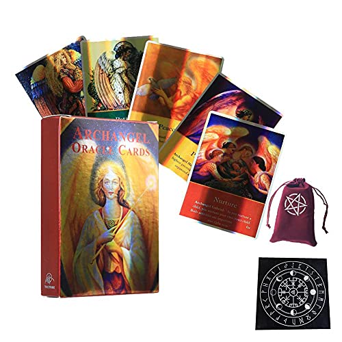 Arcángel Oracle Holográfico Tarots Tarjetas,Archangel Oracle Holographic Tarot Cards,with Tablecloth + Bag,Tarot Cards