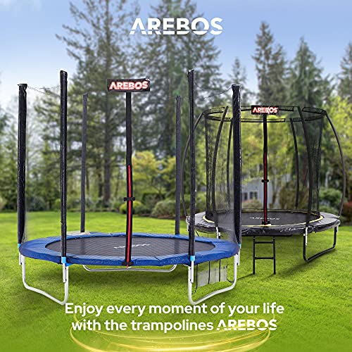 Arebos Trampolín de Exterior Ø 244 cm | Juego Completo Incl. Red de Seguridad, Escalera, colchoneta de Salto, Postes de Red Acolchados, Red para Zapatos y Cubierta de Bordes | Probado por GS