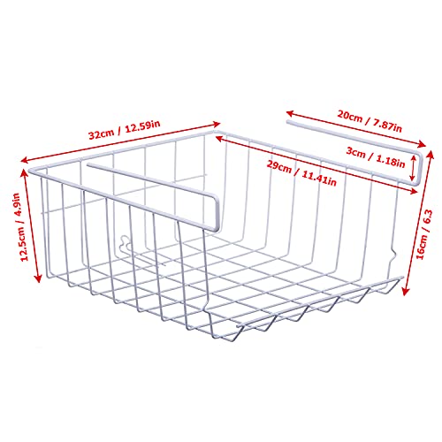 ASTOTSELL Almacenaje de cocina bajo balda, Confezione da 2 cestelli portaoggetti in filo metallico da ripiano per cucina, ufficio, dispensa, bagno, armadio, bianco