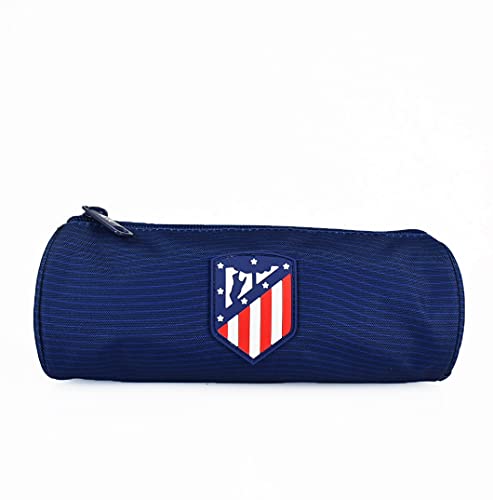 Atlético de Madrid - Estuche Redondo - 21x8,5cm - Color Azul con Escudo - Compartimento Interior - Estuche para Bolígrafos con Tiradores Metálicos, Multicolor (ATM00012)