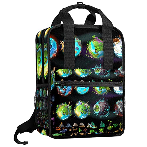 ATOMO Mochila escolar de viaje para mujeres y hombres estudiantes universitarios Etapas-Evolucion-Tierra-Creacion-Dibujos-Animados-Varios-Colores-Plantas-Animales