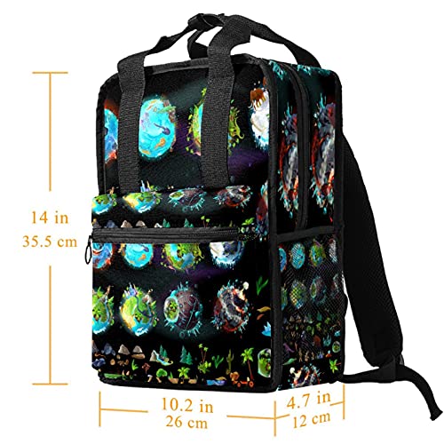 ATOMO Mochila escolar de viaje para mujeres y hombres estudiantes universitarios Etapas-Evolucion-Tierra-Creacion-Dibujos-Animados-Varios-Colores-Plantas-Animales