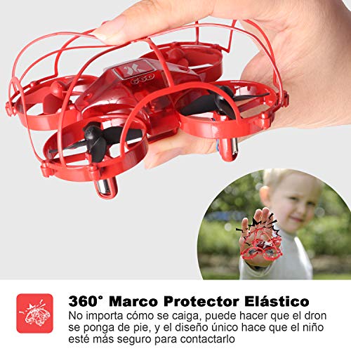 ATOYX Mini Drone para Niños y Principiantes, AT-66D RC Drone Protección Integral, 3D Flips,Una Tecla de Retorno, Modo sin Cabeza, Mejor Dron de Juguete, 2 Baterías,Rojo