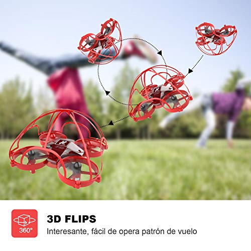 ATOYX Mini Drone para Niños y Principiantes, AT-66D RC Drone Protección Integral, 3D Flips,Una Tecla de Retorno, Modo sin Cabeza, Mejor Dron de Juguete, 2 Baterías,Rojo