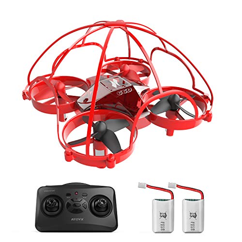 ATOYX Mini Drone para Niños y Principiantes, AT-66D RC Drone Protección Integral, 3D Flips,Una Tecla de Retorno, Modo sin Cabeza, Mejor Dron de Juguete, 2 Baterías,Rojo