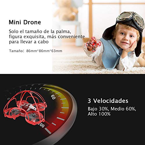 ATOYX Mini Drone para Niños y Principiantes, AT-66D RC Drone Protección Integral, 3D Flips,Una Tecla de Retorno, Modo sin Cabeza, Mejor Dron de Juguete, 2 Baterías,Rojo