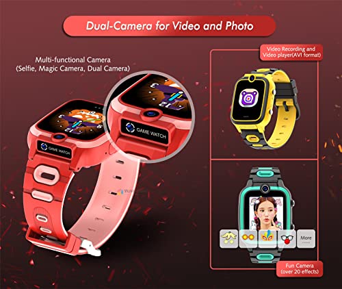 BAIDEFENG Juego de niños SmartWatch, 1.44"HD Touch Screen Smart Watch for Kids con 7 Juegos educativos Dual Video Photo Camera MP3 Player para niños de 3 a 12 años para niños,Rosado