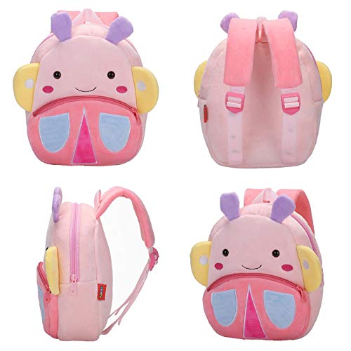 BAIGIO Mochila Infantil Kindergarten,Pequeñas Mochilas Bolsas Escolares de Dibujos Animados Animales para Niñas Primaria 3D Suave Mochila de Felpa Bebe Guarderia Preescolar para 2-4 Años (Mariposa)