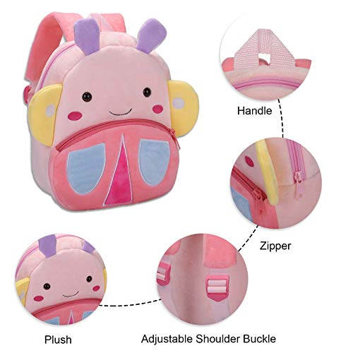 BAIGIO Mochila Infantil Kindergarten,Pequeñas Mochilas Bolsas Escolares de Dibujos Animados Animales para Niñas Primaria 3D Suave Mochila de Felpa Bebe Guarderia Preescolar para 2-4 Años (Mariposa)