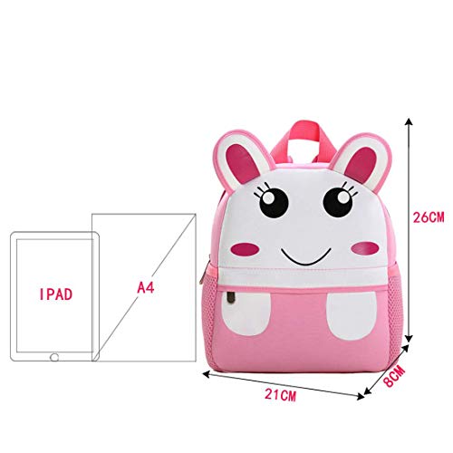 BAIGIO Mochila Infantil Kindergarten,Pequeñas Mochilas Bolsas Escolares de Dibujos Animados Animales para Niñas Primaria Linda Bolso Bebe Guarderia Preescolar para 2-7 Años (Conejo, 21 * 8 * 26cm)