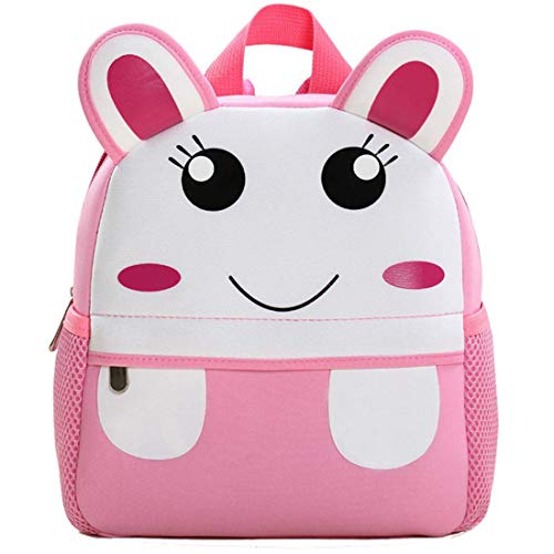 BAIGIO Mochila Infantil Kindergarten,Pequeñas Mochilas Bolsas Escolares de Dibujos Animados Animales para Niñas Primaria Linda Bolso Bebe Guarderia Preescolar para 2-7 Años (Conejo, 21 * 8 * 26cm)