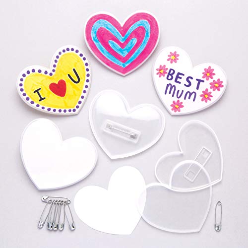 Baker Ross Kits de chapas con forma de corazón (Paquete de 10) Para hacer manualidades con niños para el Día de la Madre o San Valentín.