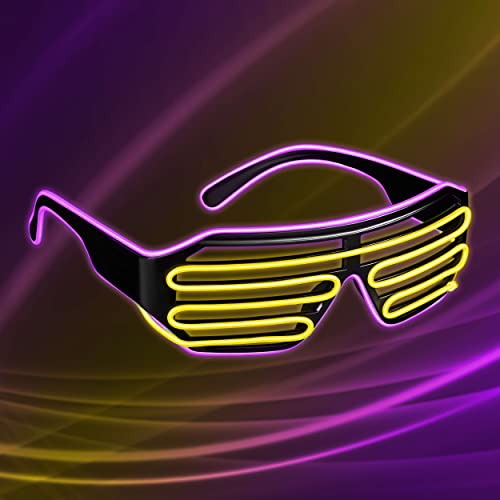 Balinco Gafas LED con 3 modos de flash – perfectas como Techno DJ | Festival | Halloween | Carnaval | como complemento para el disfraz (lila / amarillo)