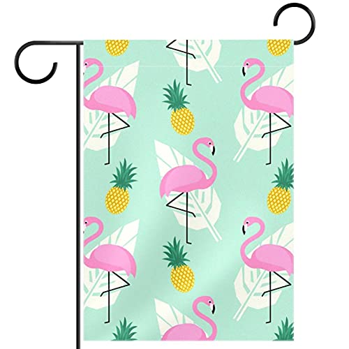 Bandera de jardín de doble cara /12x18in/ Banderas de la bandera de la casa de bienvenida de poliéster,hojas de palmera tropical flamingo