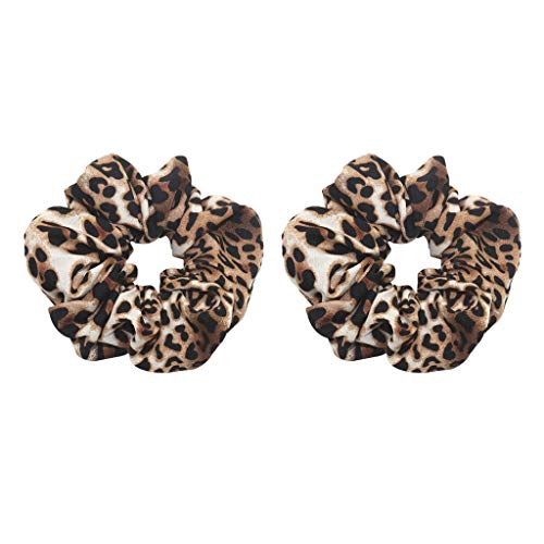 Baoblaze 2 Piezas Elegantes Scrunchies con Estampado Leopardo Banda de Lazo para Mujer Chicas Niña - Leopardo Marrón Regular