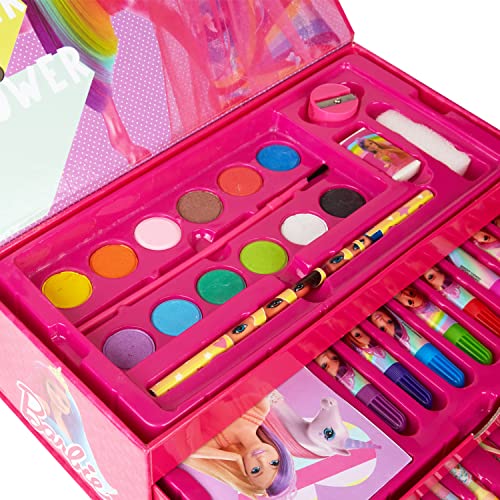 Barbie Maletin Pinturas, Material Escolar Con Ceras de Colores Y Lapices De Colores, Kit Dibujo Para Niña