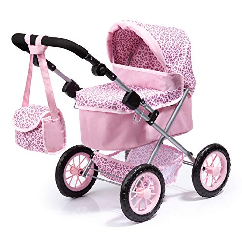 Bayer Design- Cochecito Trendy con Bolsa, Ajustable, Carrito de muñeca, Color rosa con estampado de leopardo (13002AA)