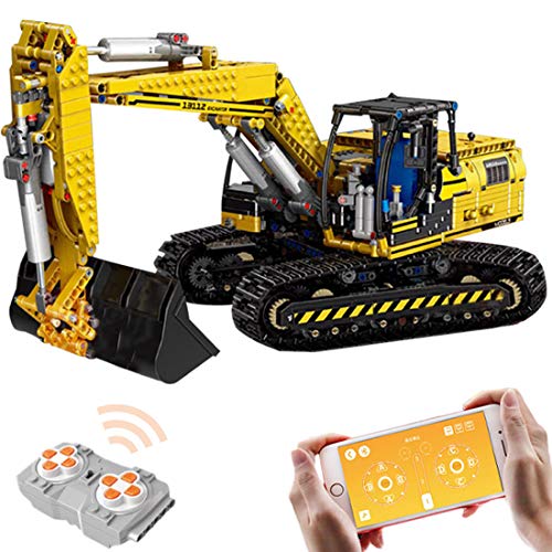 BBDI Excavadora de control remoto, 1830 piezas + piezas de construcción de excavadora con Bluetooth, 2,4 GHz, mando a distancia 4 canales, máquina excavadora eléctrica, compatible con Lego Technic