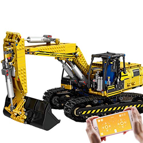 BBDI Excavadora de control remoto, 1830 piezas + piezas de construcción de excavadora con Bluetooth, 2,4 GHz, mando a distancia 4 canales, máquina excavadora eléctrica, compatible con Lego Technic