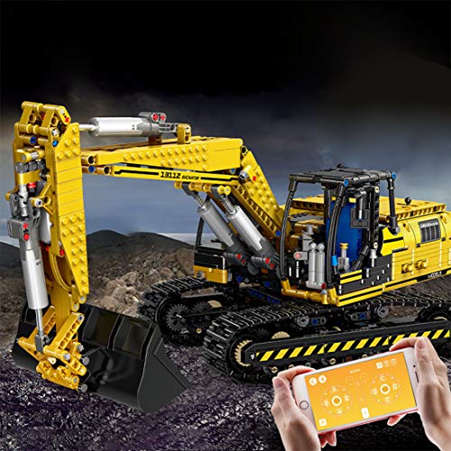 BBDI Excavadora de control remoto, 1830 piezas + piezas de construcción de excavadora con Bluetooth, 2,4 GHz, mando a distancia 4 canales, máquina excavadora eléctrica, compatible con Lego Technic