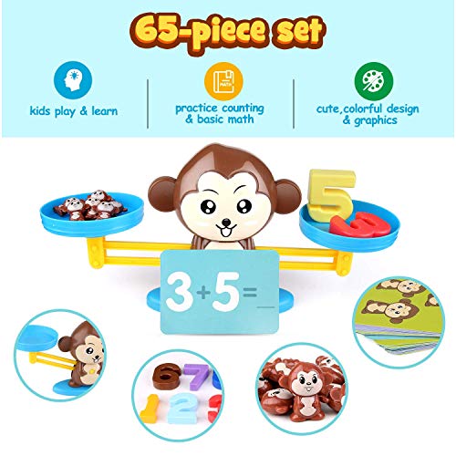 BBLIKE Juguete de Matemáticas, 65 PCS Monkey Balance Tarjetas de Matemáticas Bloque Digital Juego Educativo Juegos de Matemáticas Regalo para Niños y Niñas