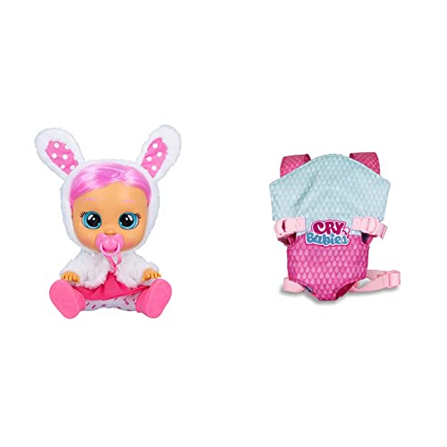 Bebés Llorones Dressy Coney el Conejo | Muñeca interactiva Que llora de Verdad con Pelo a peinar, Ropa para Vestir y Accesorios para Jugar + Portabebés