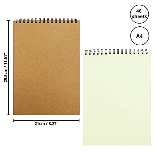 Belle Vous Bloc Dibujo A4 con 46 Paginas de 128 GSM (Pack de 2) 21 x 29,5 cm - Cuaderno Pintura Acuarela, Bocetos Artista con Tapa - Libreta Dibujo Papel Blanco para Dibujo y Pintar