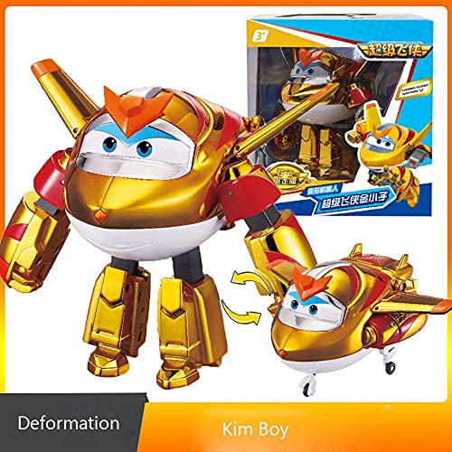 BESTWALED Super Alas Jett Deformación Robots Juguetes De Los Niños Multifunción Super-Robot,Modo Avión Y Robot,Creatividad Set De Juguetes para Niño Y Niña Cumpleaños, W Golden Boy