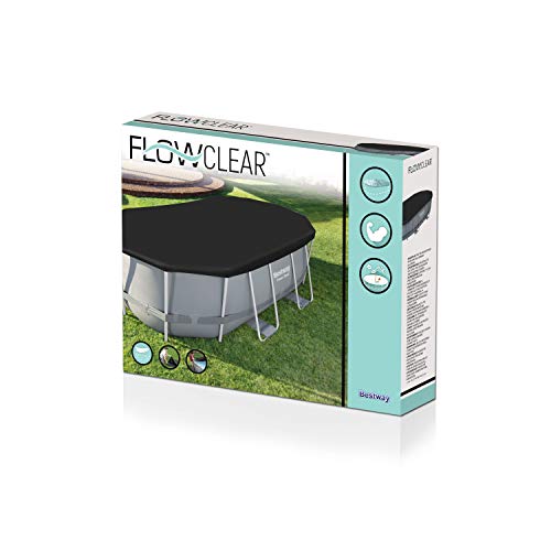 Bestway Abdeckplane 418x230 cm, Grau, für Pool 424x250x100 cm Flowclear Lona de PVC 418 x 230 cm, Gris, para Piscina Power Steel Oval 424 x 250 x 100 cm, Color (58425)