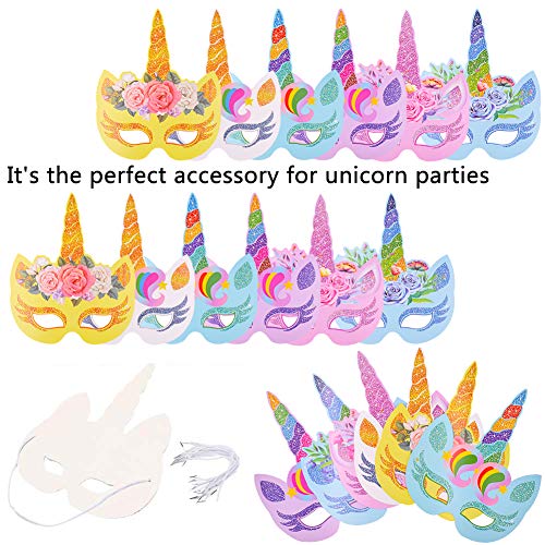 BESTZY 12 Piezas Máscaras de Unicornio, Máscaras para Cumpleaños Unicorn Party, Niños Favores de la Fiesta de Cumpleaños