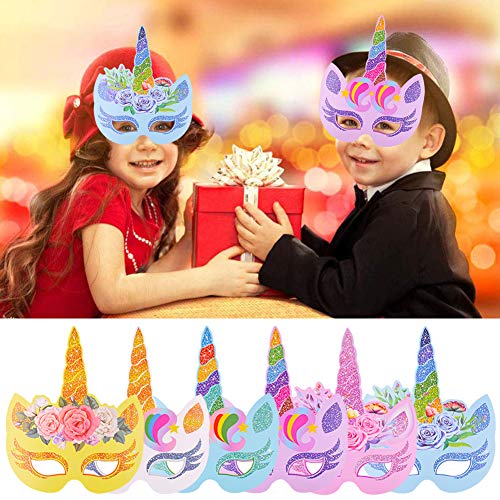 BESTZY 12 Piezas Máscaras de Unicornio, Máscaras para Cumpleaños Unicorn Party, Niños Favores de la Fiesta de Cumpleaños