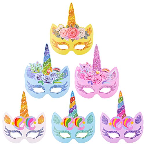 BESTZY 12 Piezas Máscaras de Unicornio, Máscaras para Cumpleaños Unicorn Party, Niños Favores de la Fiesta de Cumpleaños