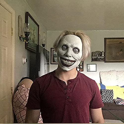 Bingchuan Máscara de Halloween de miedo, horror, demonios sonrientes, máscara facial malvada, accesorio de cosplay para fiesta para adultos