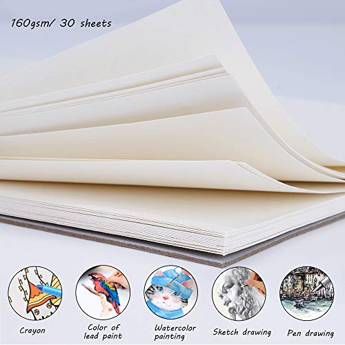 Bloc de Dibujo A5 Cuaderno Papel Texturizado, Bocetos y Dibujos Artistas para Niños Principiantes, para Acuarela, Pintura Acrílica y al Óleo - 160g/m² 30 Hojas (3 Pack)