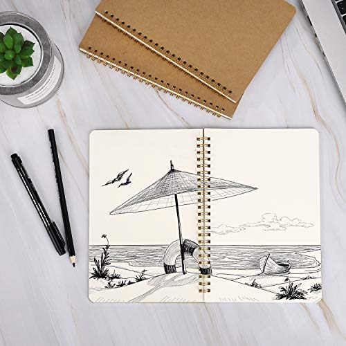 Bloc de Notas en Espiral A5, Cuadernos de Papel Kraft en Blanco, Cuaderno de Bocetos 100 Páginas, Perfecto para Dibujo Artístico, Notas de Aula, Diario de Viaje, Listas de Tareas (3PCS)