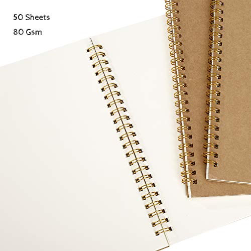 Bloc de Notas en Espiral A5, Cuadernos de Papel Kraft en Blanco, Cuaderno de Bocetos 100 Páginas, Perfecto para Dibujo Artístico, Notas de Aula, Diario de Viaje, Listas de Tareas (3PCS)