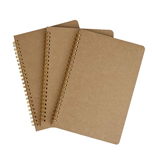 Bloc de Notas en Espiral A5, Cuadernos de Papel Kraft en Blanco, Cuaderno de Bocetos 100 Páginas, Perfecto para Dibujo Artístico, Notas de Aula, Diario de Viaje, Listas de Tareas (3PCS)