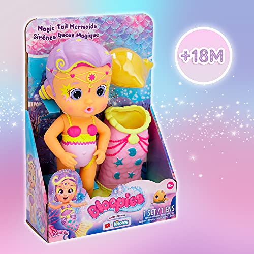 Bloopies Mermaids - Sirenita Magiche Code Audrey - Muñeca Sirena con Cola extraíble y con su Amigo del mar; rocian Agua y bolla; Juego de baño y Juegos de Agua para niños a Partir de 2 años, 84353IM1