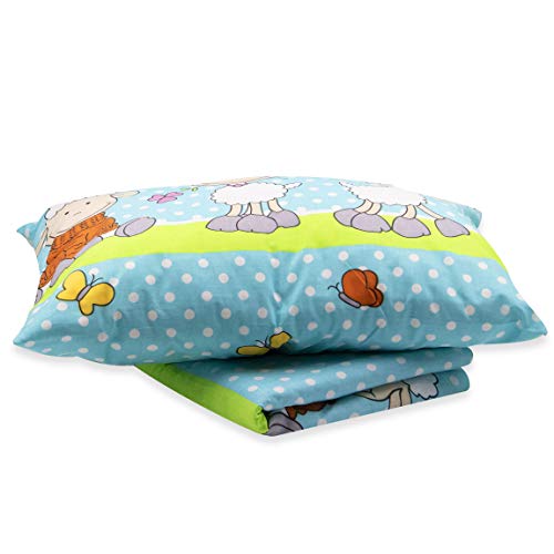 BlueberryShop Niño Juego de Cama, Funda Nórdica 120 x 150 cm, Funda Almohada 42 x 62, para Niños de 0 a 7 Años, Azul Oveja