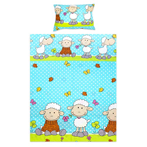 BlueberryShop Niño Juego de Cama, Funda Nórdica 120 x 150 cm, Funda Almohada 42 x 62, para Niños de 0 a 7 Años, Azul Oveja