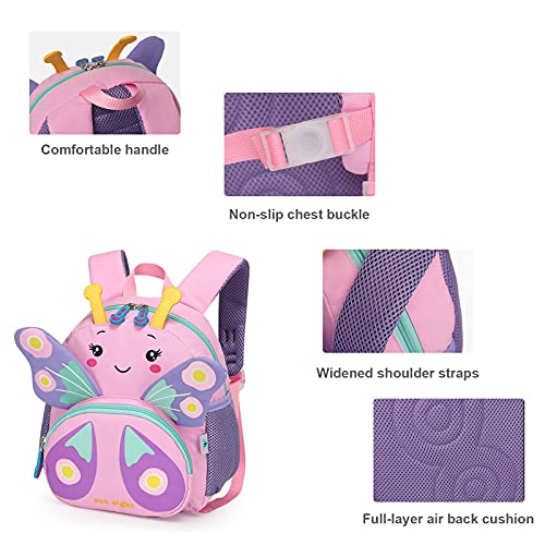 Bluesaly Mochila para Niñas Mochila para Niño Pequeños Mochila Escolar Bolsa de Viaje Impermeable y Transpirable con Dibujos Animados Bonitos y Animales para Guardería ​(Mariposa