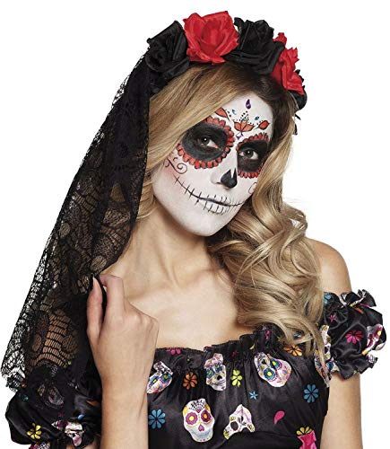 Boland 97064 La Rosa Day of The Dead - Diadema para el Pelo, Color Negro y Rojo