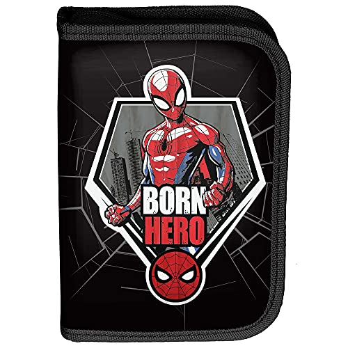 Bolsa de plumas para niños, 22 piezas, diseño de Spiderman, color negro/rojo