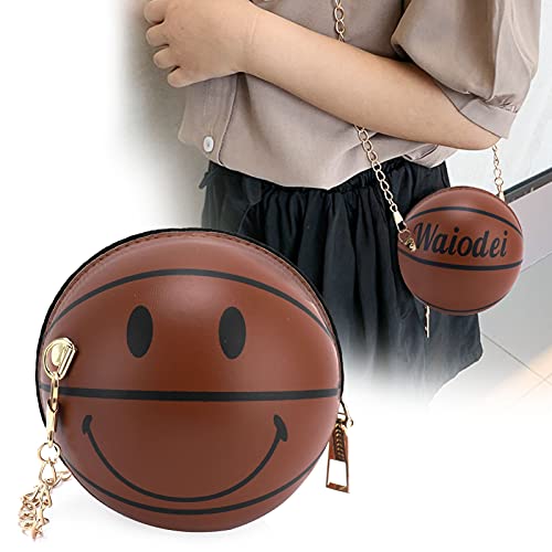 Bolso Cruzado, Bolso de Hombro de Baloncesto Elegante y Especial con Forma de Baloncesto para Mujeres y niñas para Viajes, Compras para Uso Diario(12 * 12 * 12cm-Brown)