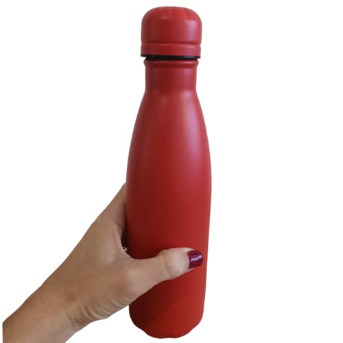 Botella Termica, 500ML Botella de Agua de Acero Inoxidable de Doble Pared, Botellas de Frío/Caliente Sin BPA & Eco Friendly.Frasco para Agua Color Mate (Rojo)