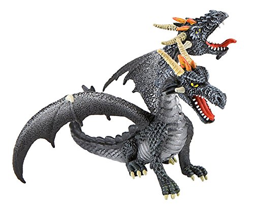 Bullyland 75597-Figura, dragón con 2 Cabezas, Aprox. 13 cm de Altura, Figura Pintada a Mano, Libre de PVC, para niños para el Juego imaginativo, Color Negro/Gris (75597)