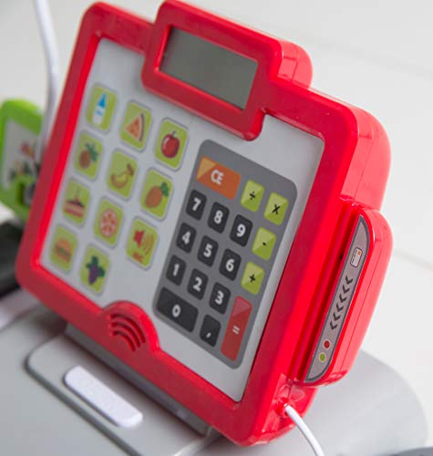 Caja registradora para niños roba, Caja registradora de juguete con sonido, luz x scanner, con funciones de calculo, microfono, altavoz y dinero de juguete.